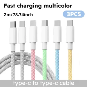 3PCS 6FT 60W Nylon Braided Type-C Fast Charging Cable