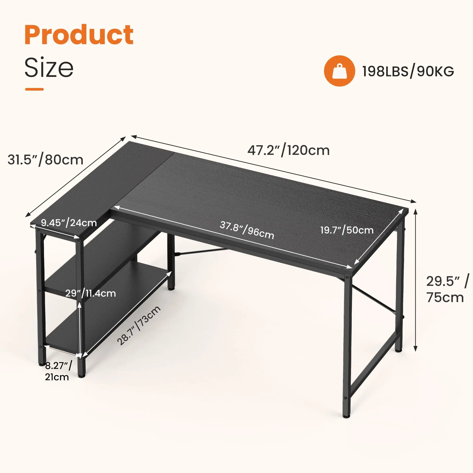 L Shaped Desk 47 Inch Computer Desk Gaming Furniture - Image 3