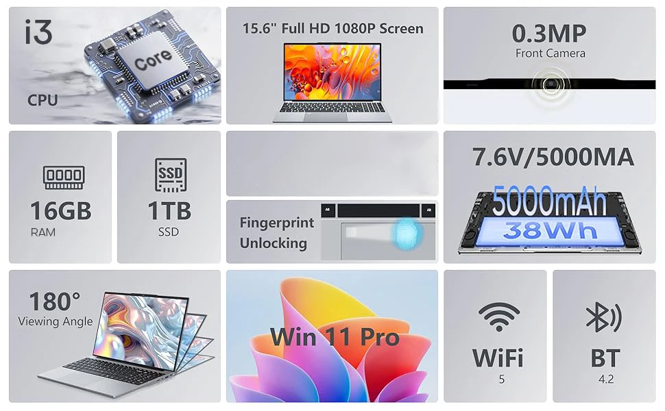 15.6 inch Intel Notebook PC Ultra Slim Laptop Intel Core I3 6100U 16GB RAM 1TB 2TB SSD Office Study Computer PC Windows 11 Pro - Image 6