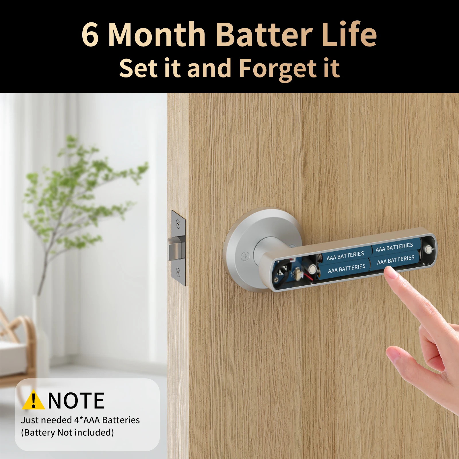 Smart Lock Fingerprint, Passcode, Card, App Control, Type-C Emergency Power, Indoor Door Lock - Image 5